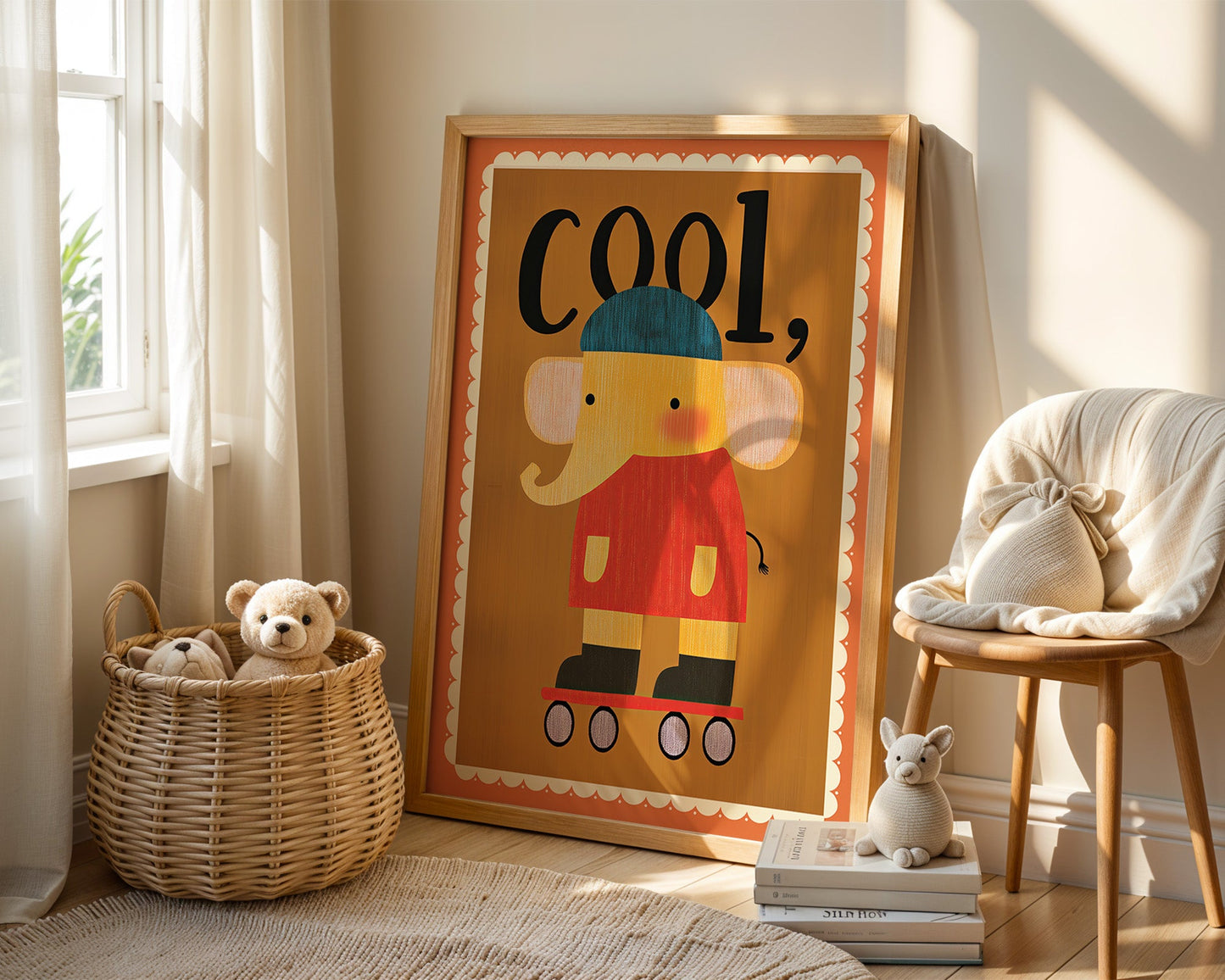 Poster Kinderzimmer Elefant · Cool auf Rollschuhen · Lustiges Tiermotiv · Retro Farben · Geschenkidee für Kinder · Ohne Rahmen-2