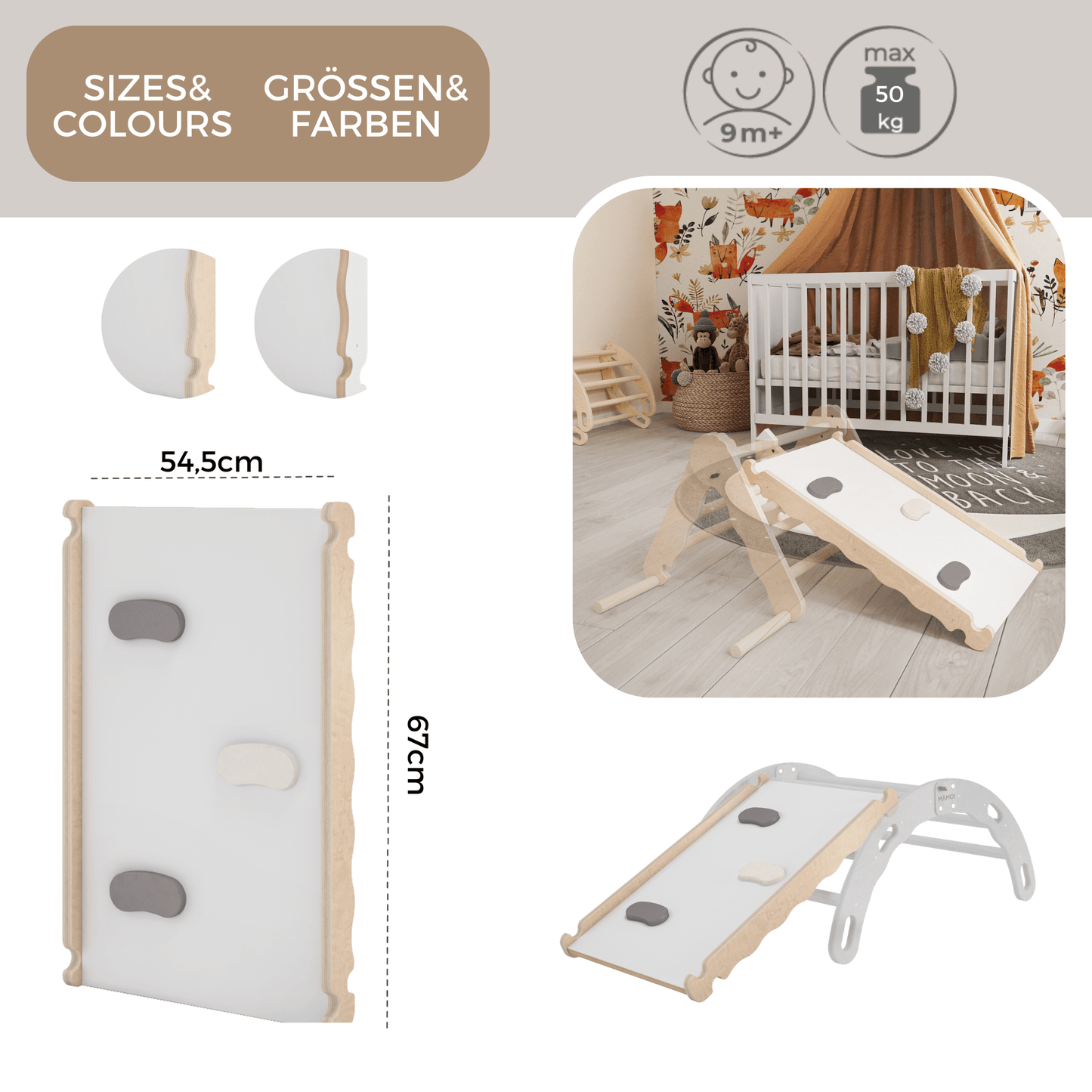 MAMOI® Wooden slide for climbing frame, Indoor baby gym accessories for kids, Small and big toddler slide for climbing triangle, Outdoor child's slides for garden, Childrens montessori toys-3