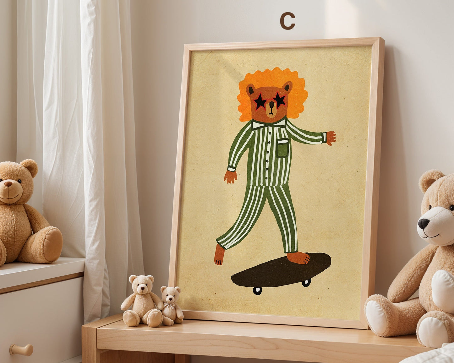 Skateboard Waldtiere Poster Kinderzimmer · Geschenkidee für Kinder · Fuchs Panda Bär Giraffe Faultier · Kinderzimmer Deko · Deko Print ohne Rahmen-3