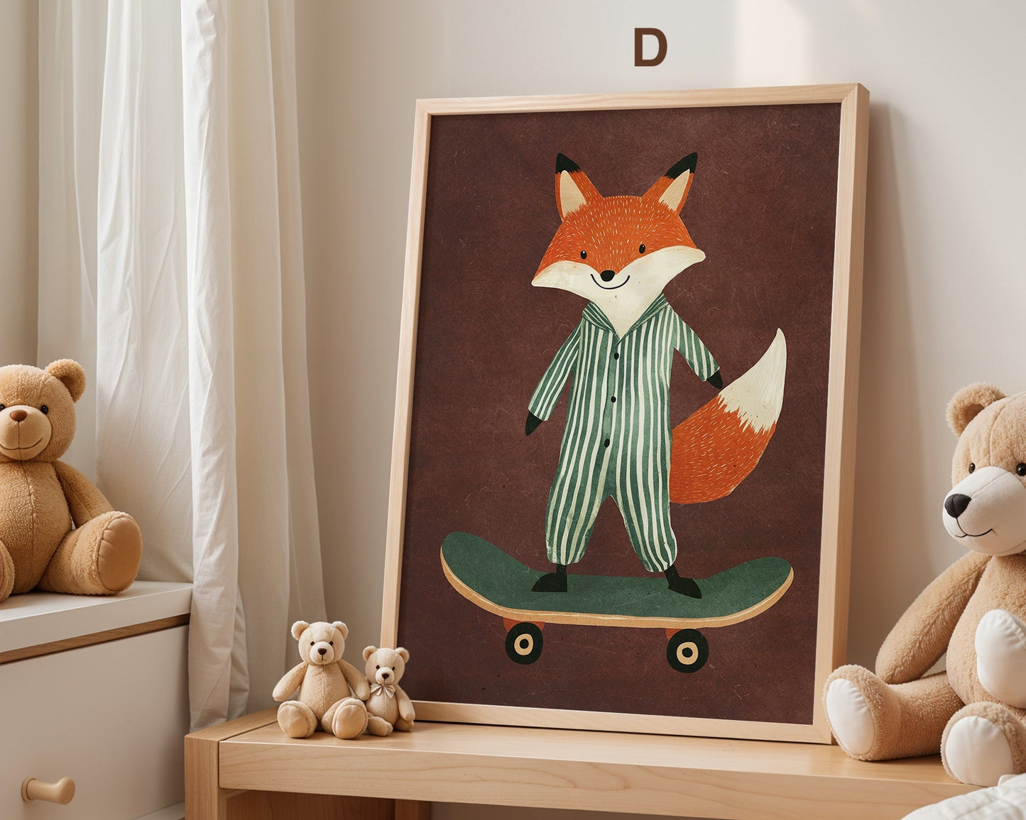 Skateboard Waldtiere Poster Kinderzimmer · Geschenkidee für Kinder · Fuchs Panda Bär Giraffe Faultier · Kinderzimmer Deko · Deko Print ohne Rahmen-4