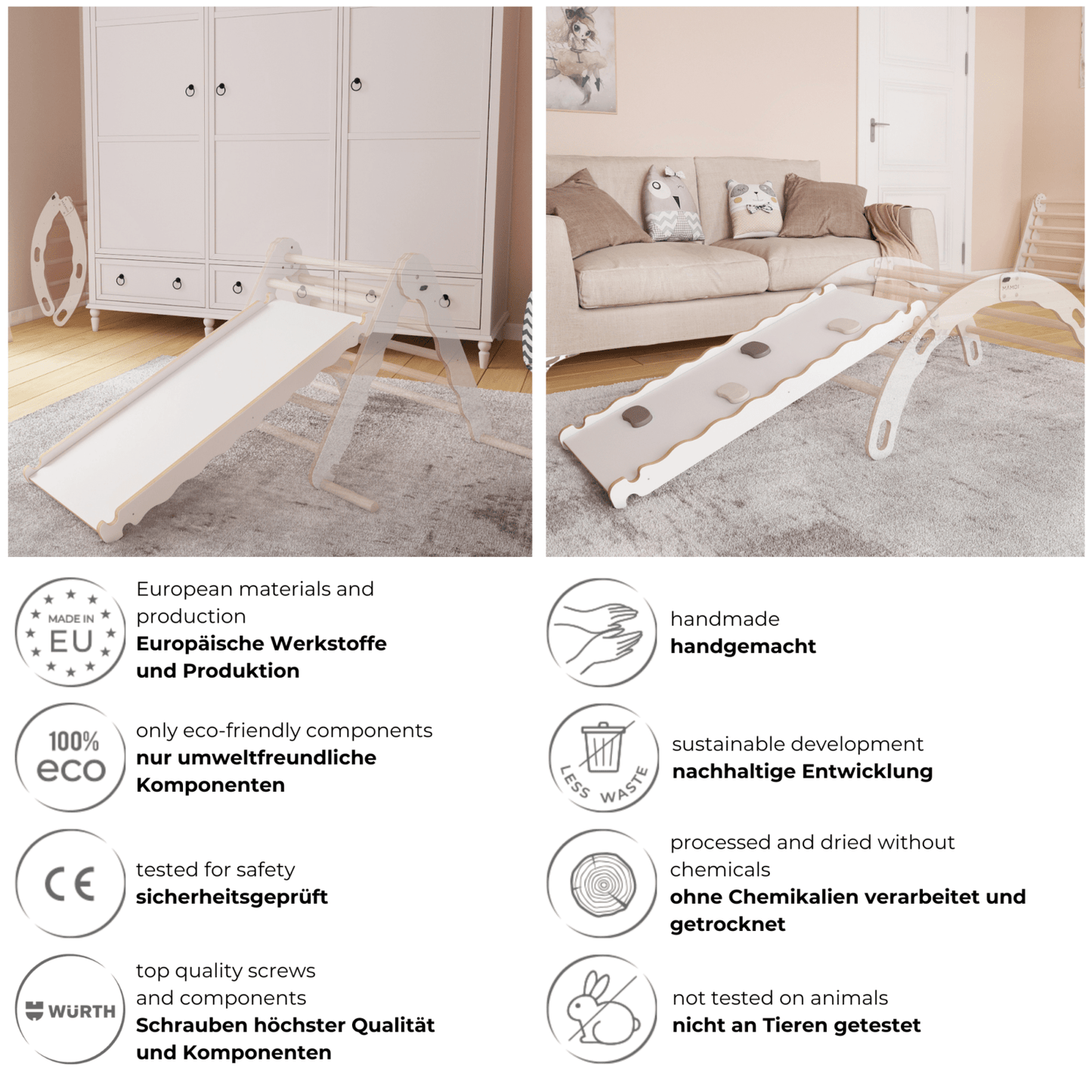 MAMOI® Wooden slide for climbing frame, Indoor baby gym accessories for kids, Small and big toddler slide for climbing triangle, Outdoor child's slides for garden, Childrens montessori toys-4
