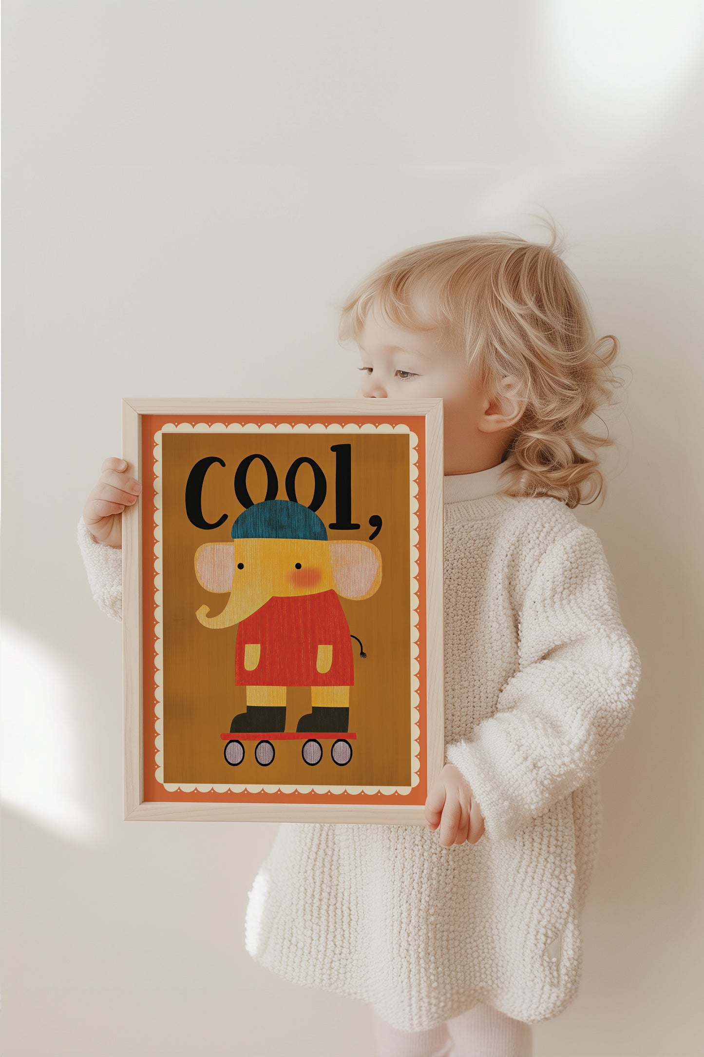 Poster Kinderzimmer Elefant · Cool auf Rollschuhen · Lustiges Tiermotiv · Retro Farben · Geschenkidee für Kinder · Ohne Rahmen-3