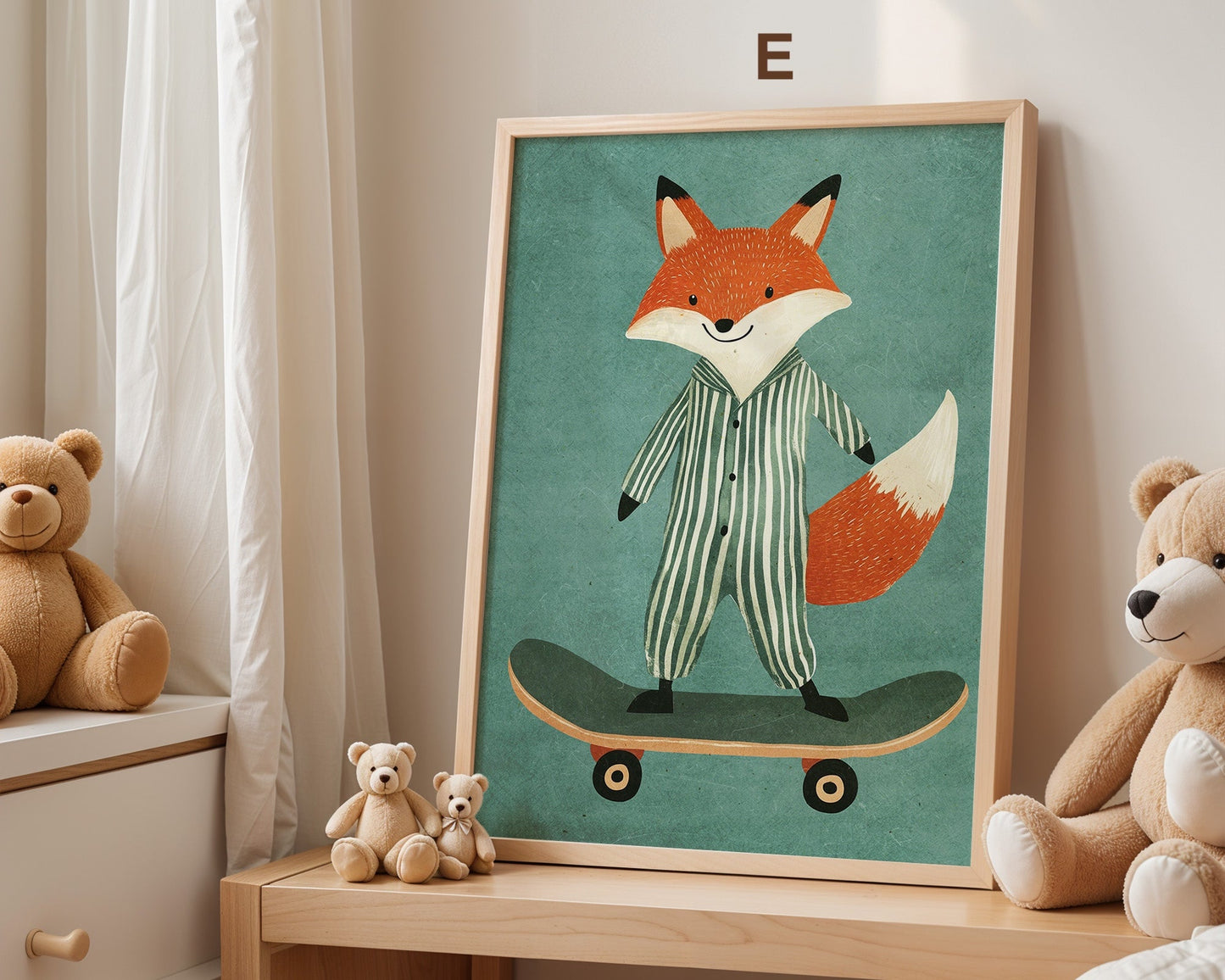 Skateboard Waldtiere Poster Kinderzimmer · Geschenkidee für Kinder · Fuchs Panda Bär Giraffe Faultier · Kinderzimmer Deko · Deko Print ohne Rahmen-5