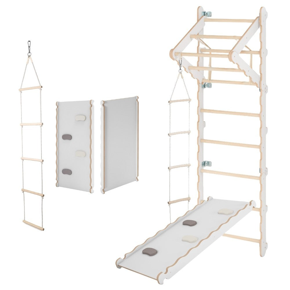 MAMOI® Swedish ladder, Wooden gorilla gym for kids, Indoor baby climbing frame for toddlers, Monkey bars and play gym, Childrens climbing wall, Gymnastics bar and equipment for home-0