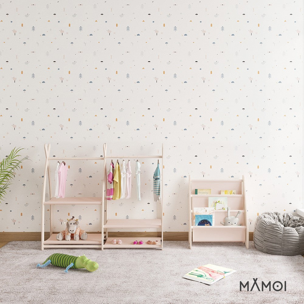 MAMOI® Children clothes rail Beige 95x106x32cm | Dressing up rail for kids made of natural wood | Baby wardrobe clothes storage modern design | Baby accessories | 100% ECO | MADE in EU-5