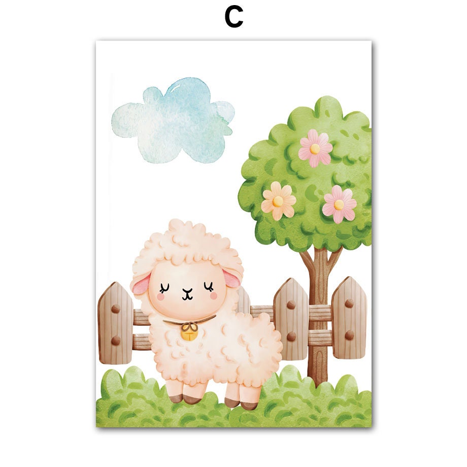 Poster Kinderzimmer Bauernhof süße Tiere Bauer Vogelscheuche I Kinderzimmer Bilder I Wand Deko I Kunst Druck I Deko Print I ohne Rahmen-5