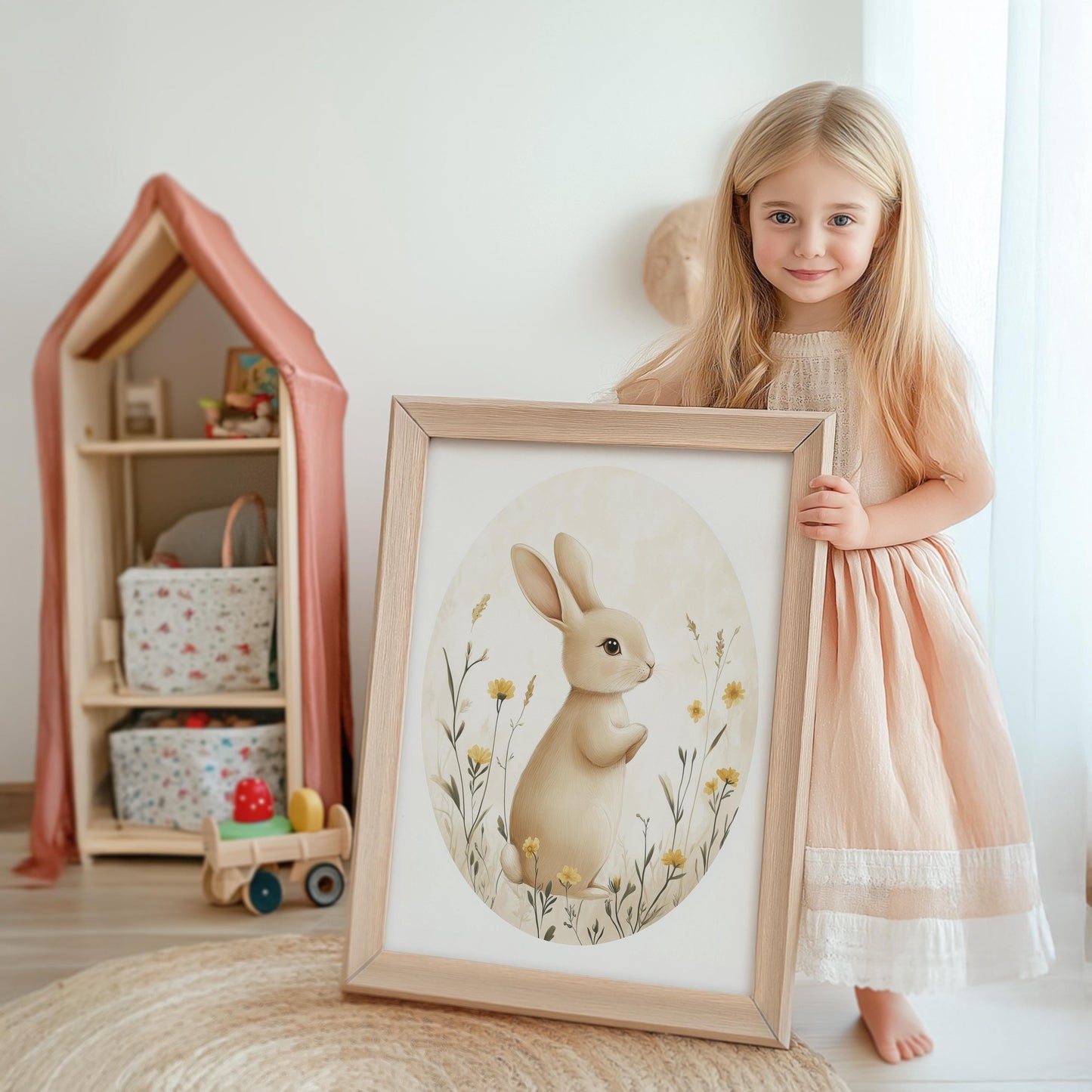süße Hasen Poster Kinderzimmer · Geschenkidee für Kinder · Babyzimmer Deko · Modern Abstrakt Minimalistisch neutral ·Deko Print ohne Rahmen-1