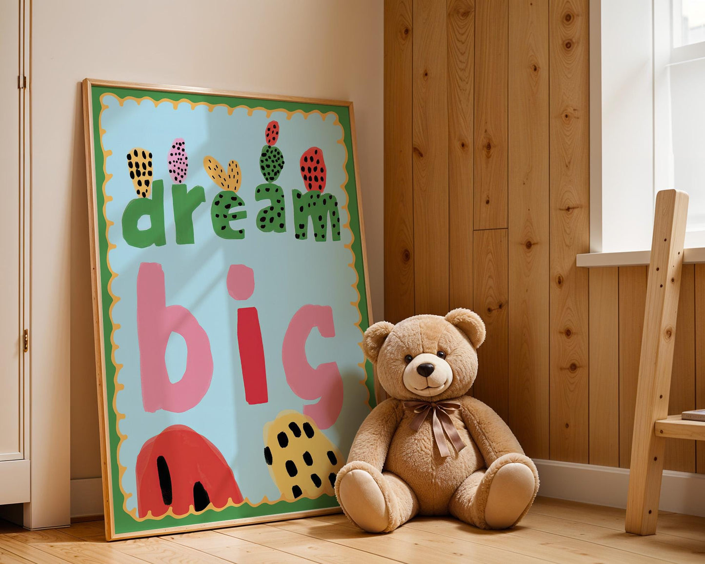 Poster Kinderzimmer · Dream Big Spruchposter · Motivierende Wanddeko in bunten Farben · Mut & Fantasie fürs Kinderzimmer · Ohne Rahmen-2