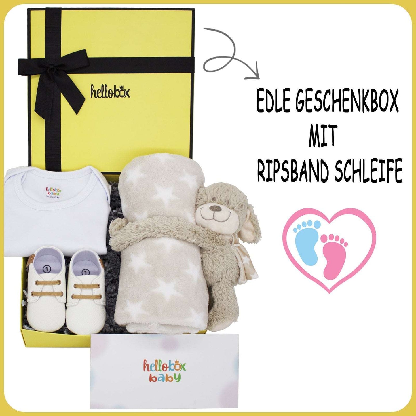 Hellobox Baby Geschenkset zur Geburt oder Taufe – Für Mädchen oder Jungen (0–6 Monate)