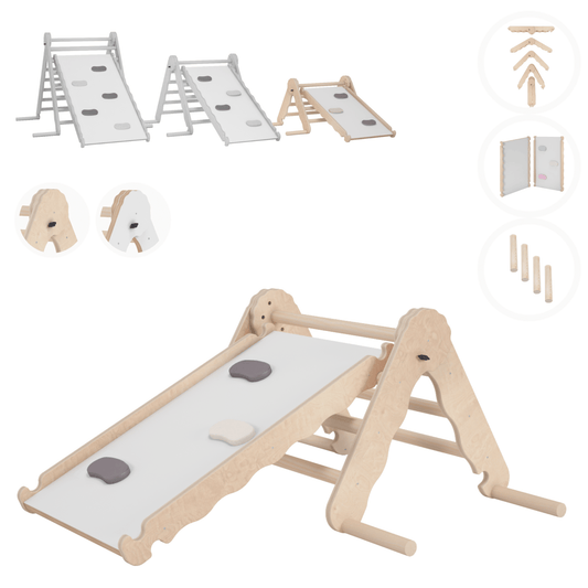 MAMOI® Indoor climbing triangle with slide for kids, Baby climbing frame, Wooden toddler gym for children outside and outdoor, Frames and slides, montessori toys for toddlers age 1-3-0