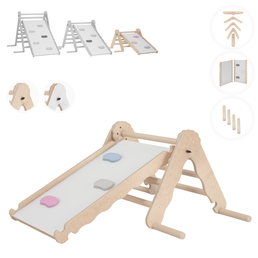 MAMOI® Indoor climbing triangle with slide for kids, Baby climbing frame, Wooden toddler gym for children outside and outdoor, Frames and slides, montessori toys for toddlers age 1-3-0