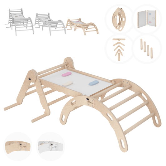 MAMOI® SET: Climbing frame, triangle and slide, Indoor wooden baby gym for toddlers, Toddler rockers, Climbers & play structures montessori from age 1-3 year old-0