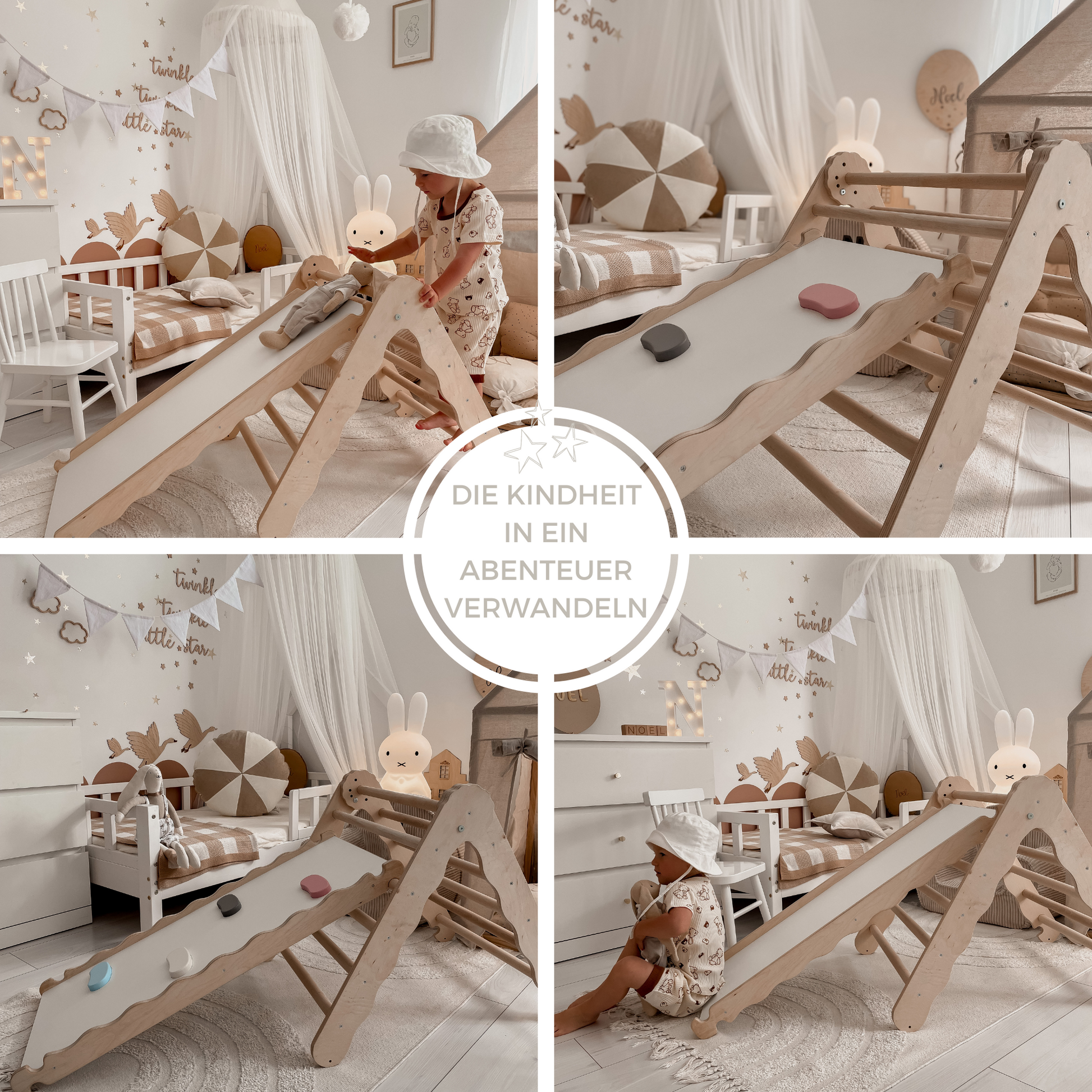 MAMOI® Indoor climbing triangle with slide for kids, Baby climbing frame, Wooden toddler gym for children outside and outdoor, Frames and slides, montessori toys for toddlers age 1-3-5
