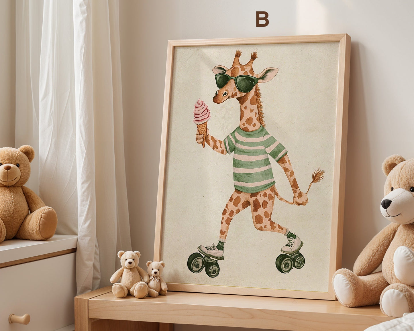 Skateboard Waldtiere Poster Kinderzimmer · Geschenkidee für Kinder · Fuchs Panda Bär Giraffe Faultier · Kinderzimmer Deko · Deko Print ohne Rahmen-2