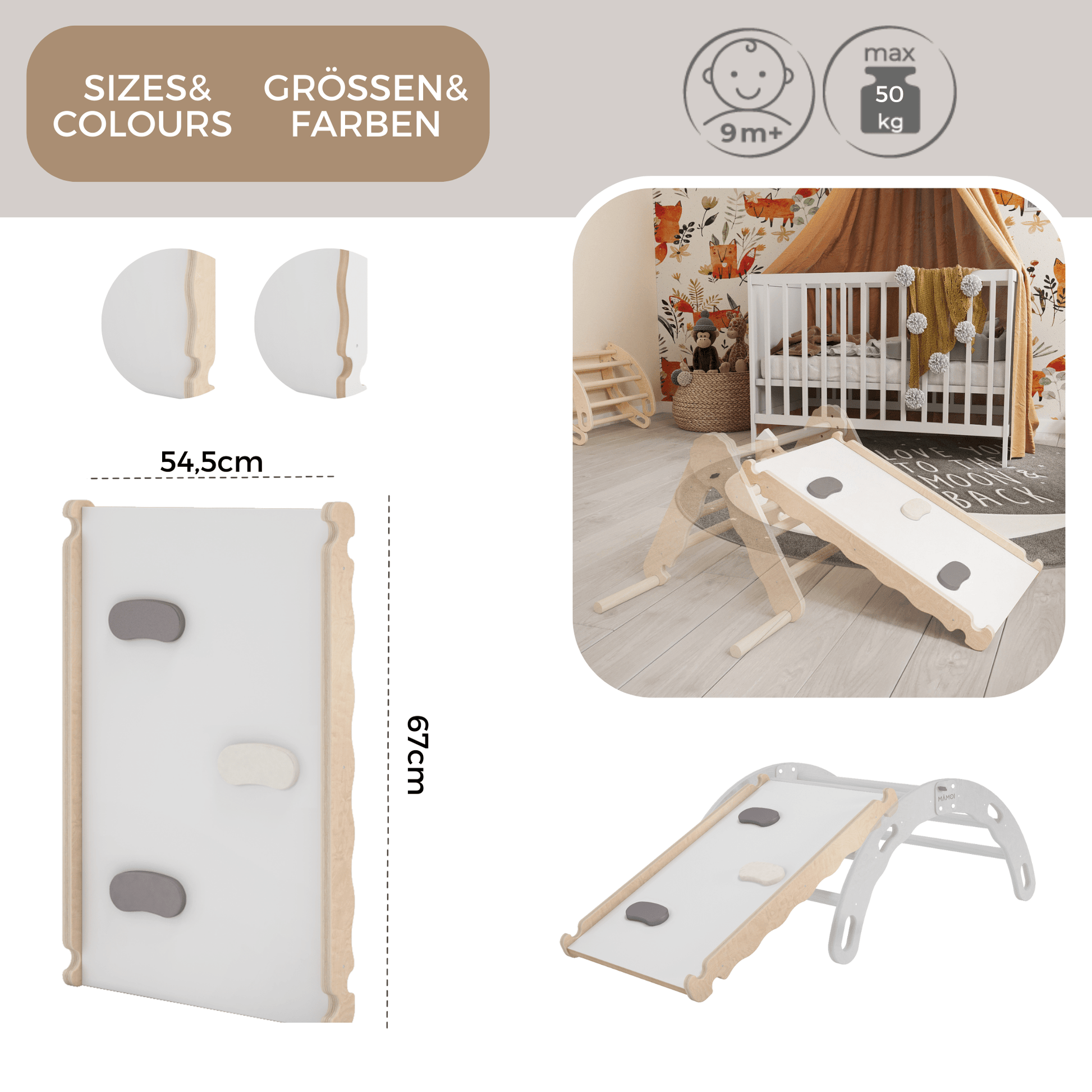 MAMOI® Wooden slide for climbing frame, Indoor baby gym accessories for kids, Small and big toddler slide for climbing triangle, Outdoor child's slides for garden, Childrens montessori toys-3