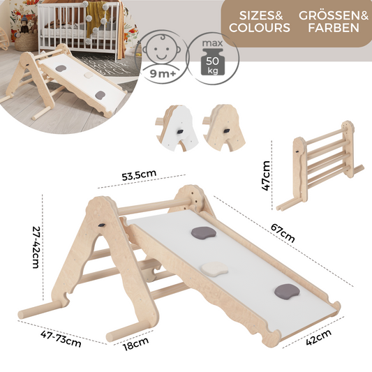 MAMOI® Indoor climbing triangle with slide for kids, Baby climbing frame, Wooden toddler gym for children outside and outdoor, Frames and slides, montessori toys for toddlers age 1-3-2