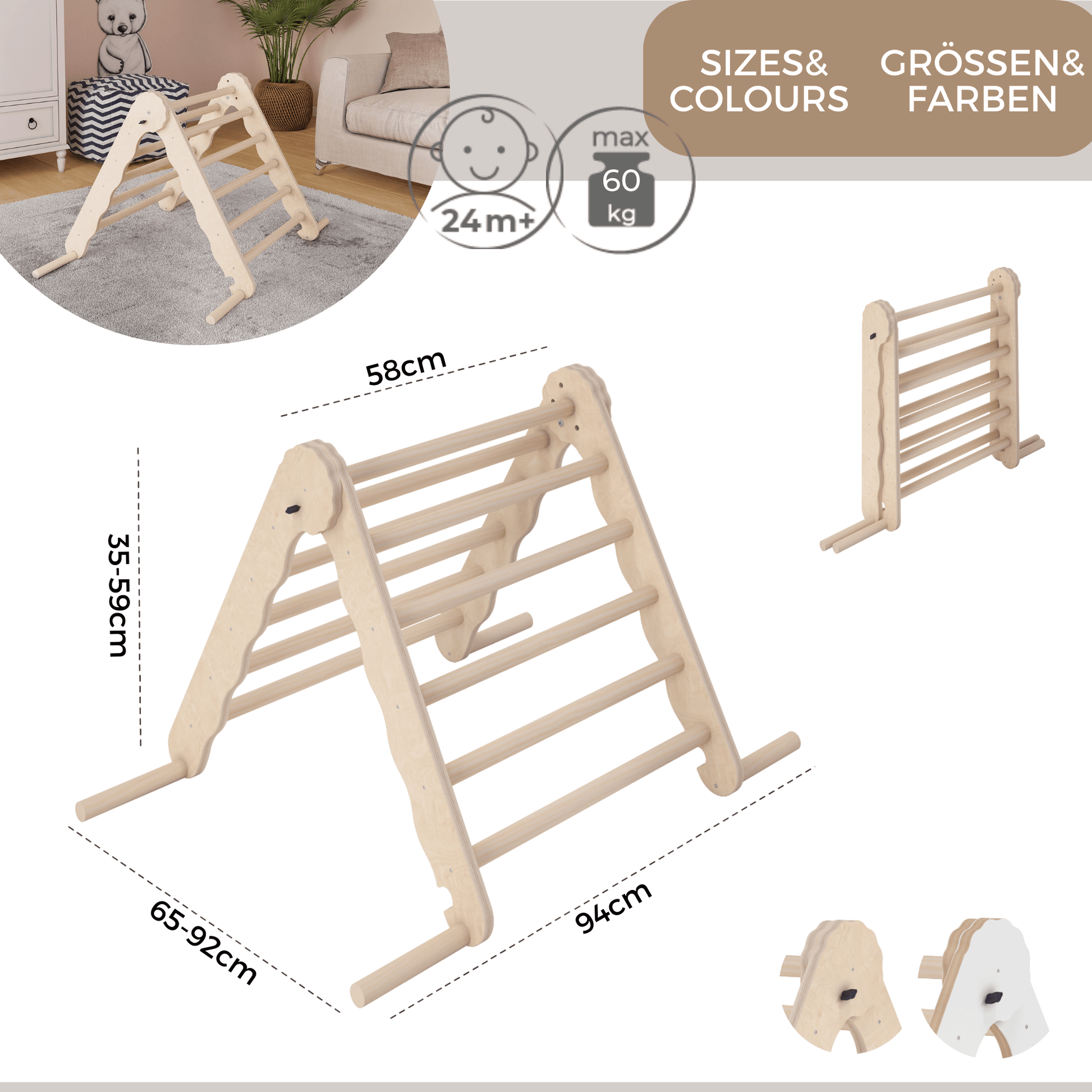 MAMOI® Indoor climbing triangle for kids, Baby climbing frame, Wooden toddler gym for children outside and outdoor, Frames montessori toys for toddlers age 1-3-2