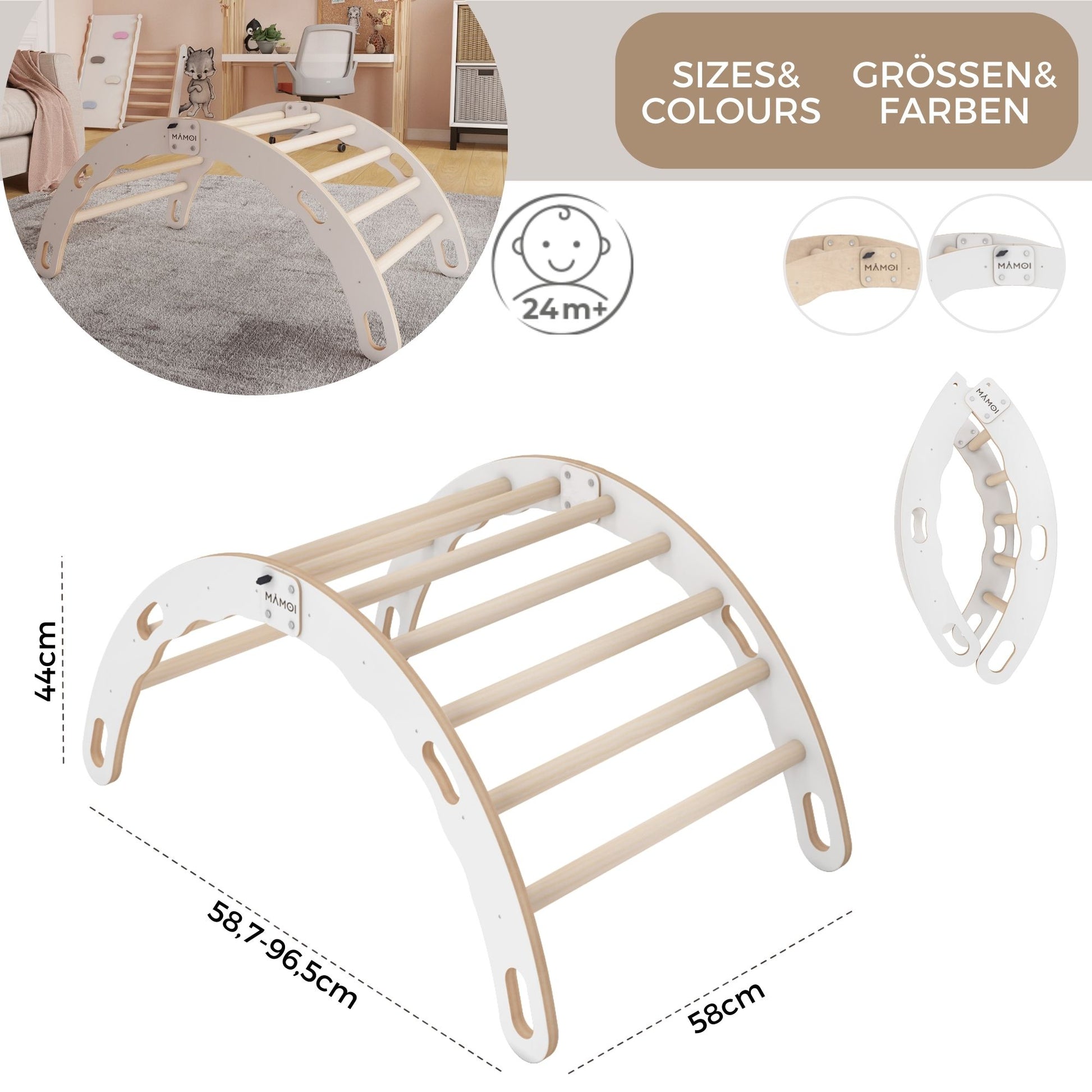 MAMOI® Indoor climbing frame for toddlers, Wooden baby gym, Play gym rocker toys made of wood for toddler, Rockers montessori climbing frame age 1-3-2