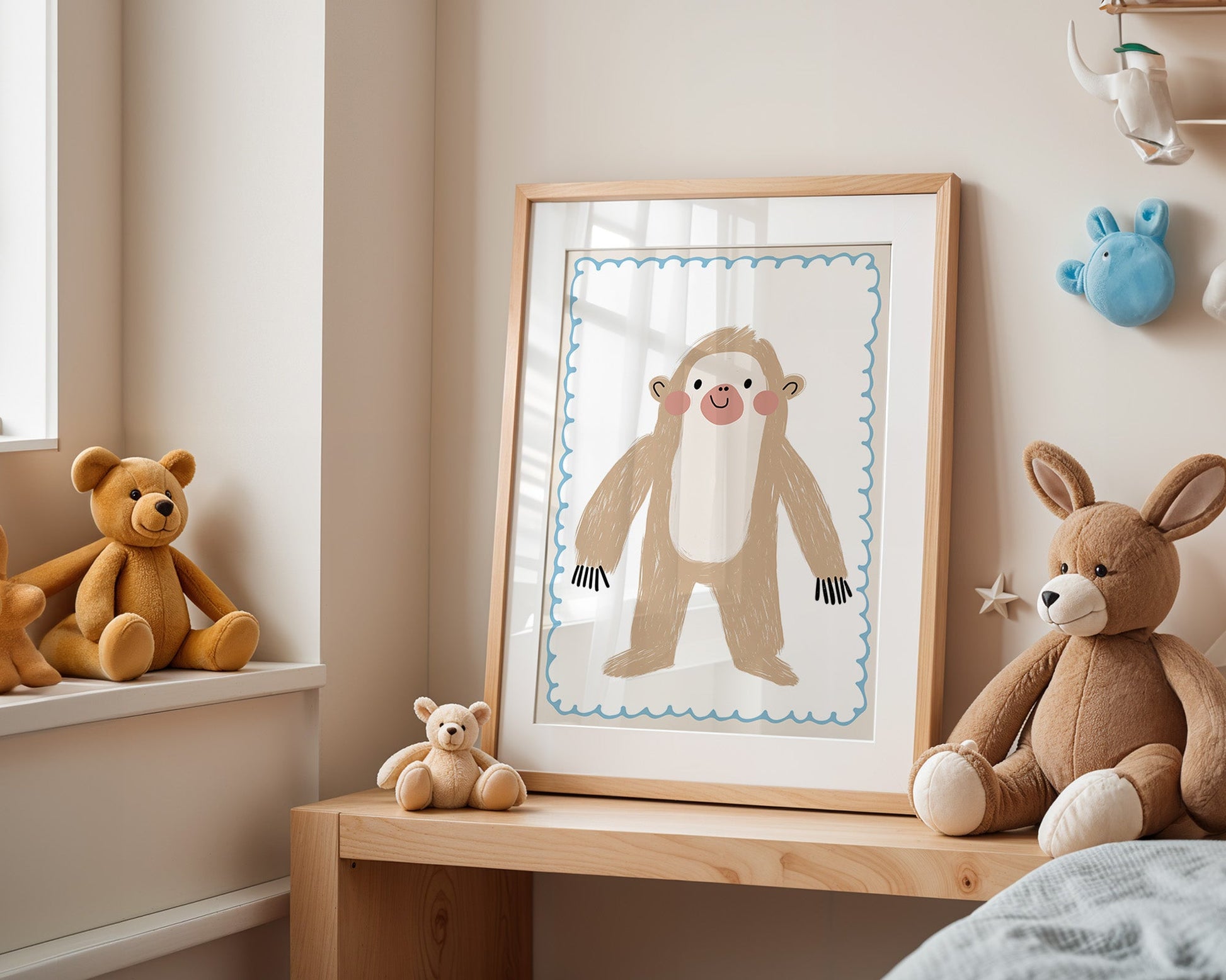 Poster Kinderzimmer Faultier · Süßes Tierposter · Lustiger Dschungelfreund · Sanfte Farben · Geschenkidee für Kinder · Deko Print ohne Rahmen-3
