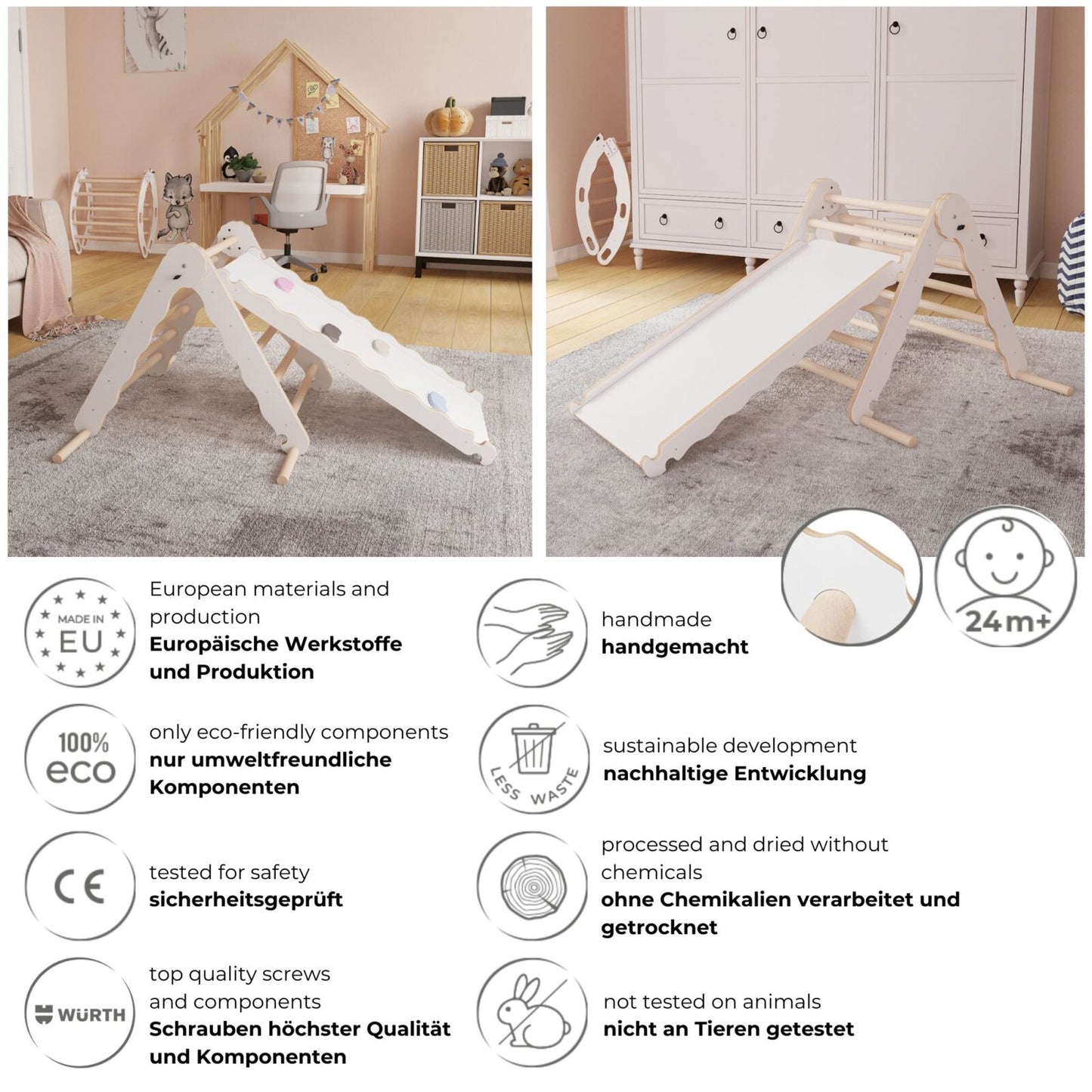 MAMOI® Indoor climbing triangle with slide for kids, Baby climbing frame, Wooden toddler gym for children outside and outdoor, Frames and slides, montessori toys for toddlers age 1-3-1