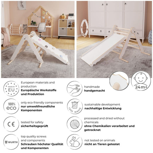 MAMOI® Indoor climbing triangle with slide for kids, Baby climbing frame, Wooden toddler gym for children outside and outdoor, Frames and slides, montessori toys for toddlers age 1-3-1