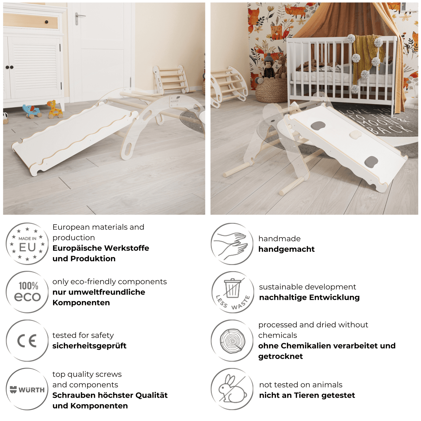 MAMOI® Wooden slide for climbing frame, Indoor baby gym accessories for kids, Small and big toddler slide for climbing triangle, Outdoor child's slides for garden, Childrens montessori toys-5