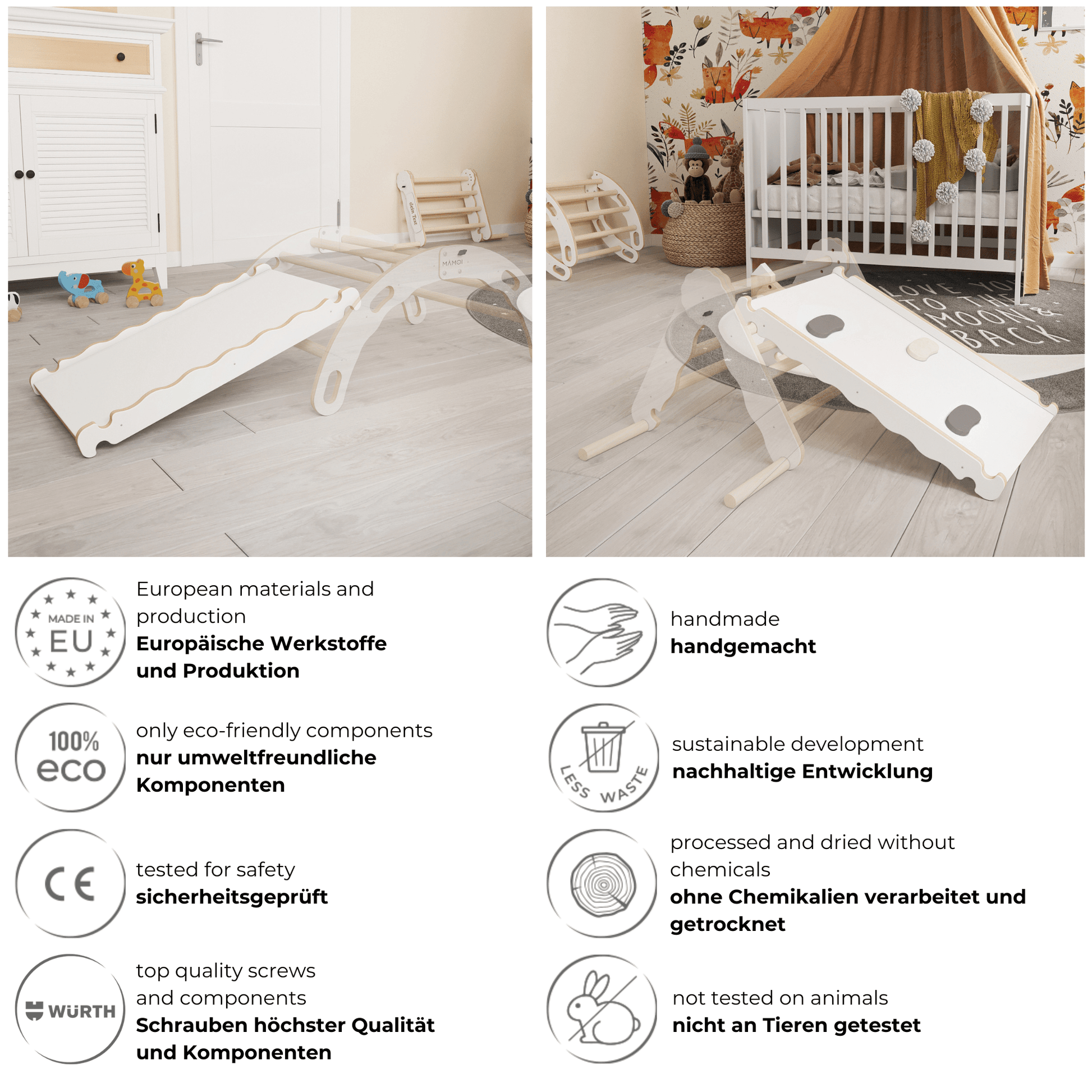 MAMOI® Wooden slide for climbing frame, Indoor baby gym accessories for kids, Small and big toddler slide for climbing triangle, Outdoor child's slides for garden, Childrens montessori toys-5