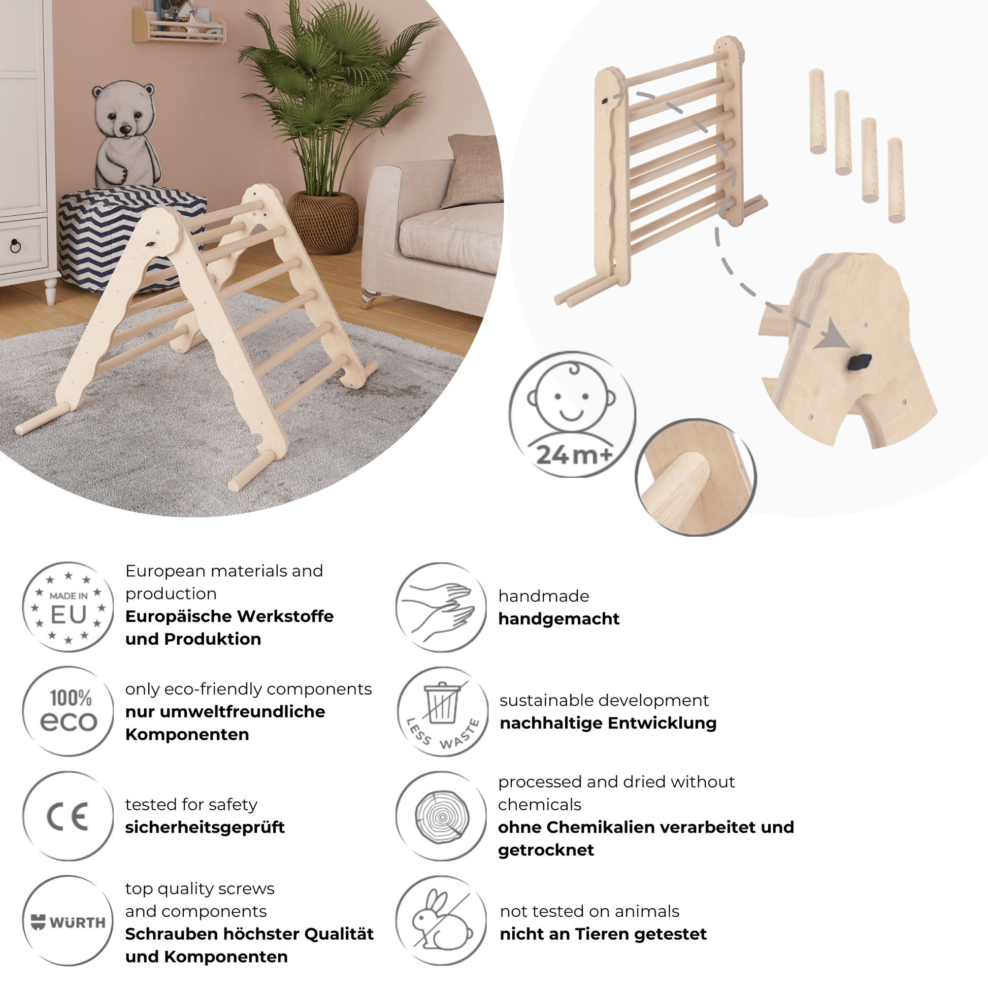 MAMOI® Indoor climbing triangle for kids, Baby climbing frame, Wooden toddler gym for children outside and outdoor, Frames montessori toys for toddlers age 1-3-3