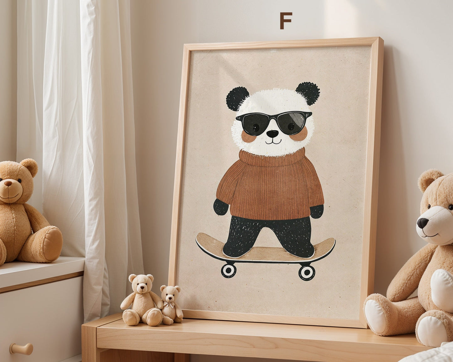 Skateboard Waldtiere Poster Kinderzimmer · Geschenkidee für Kinder · Fuchs Panda Bär Giraffe Faultier · Kinderzimmer Deko · Deko Print ohne Rahmen-6