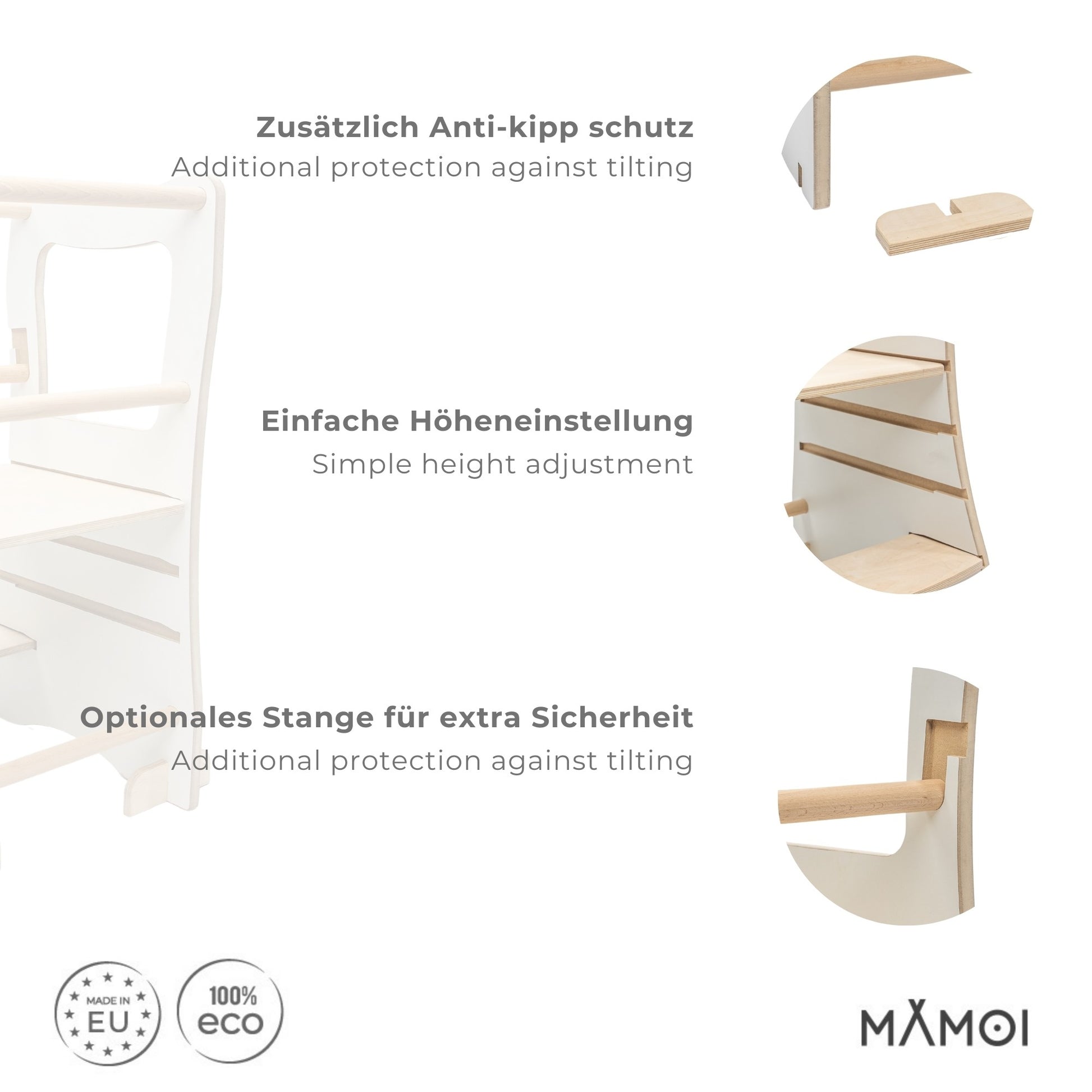 MAMOI® wooden learning tower, learning tower, learning chair for children, kitchen tower and kitchen helper, learning tower, high chair step stool from 1 year from 2/3 years, Montessori-2