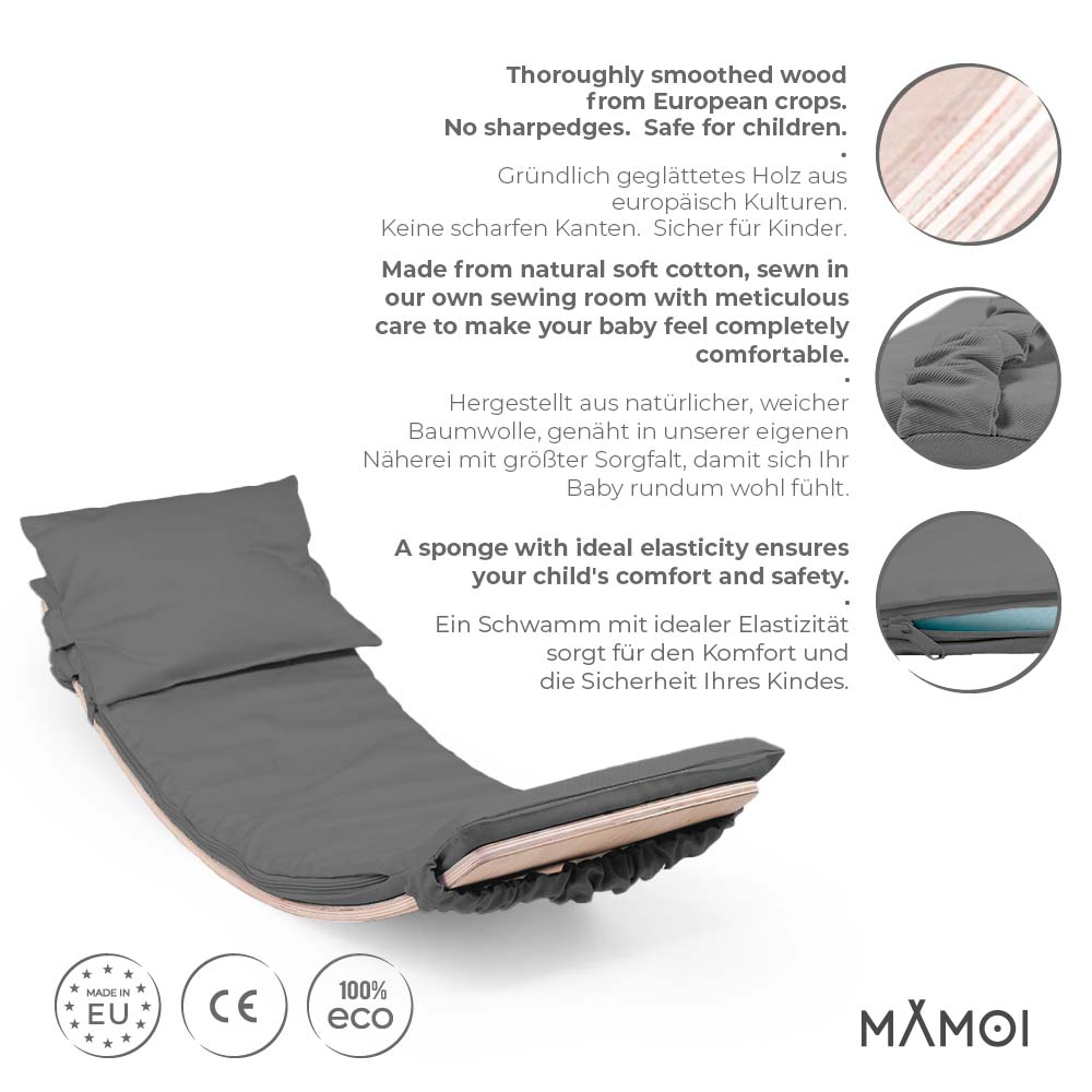 MAMOI® Wooden balance board for kids with grey cushion , Rocker seesaw, Baby balancing games, Toddler balance game, Wobble board, Play equipment for children, montessori sensory toys-1