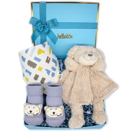 Hellobox Geschenkset: Schmusetuch, Anti-Rutsch-Söckchen & Lätzchen für Babys
