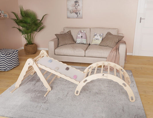MAMOI® SET: Climbing frame, triangle and slide, Indoor wooden baby gym for toddlers, Toddler rockers, Climbers & play structures montessori from age 1-3 year old-1
