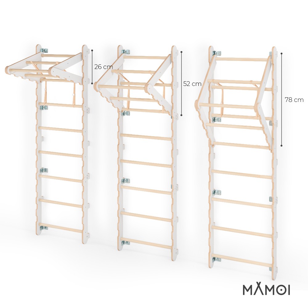 MAMOI® Swedish ladder, Wooden gorilla gym for kids, Indoor baby climbing frame for toddlers, Monkey bars and play gym, Childrens climbing wall, Gymnastics bar and equipment for home-7