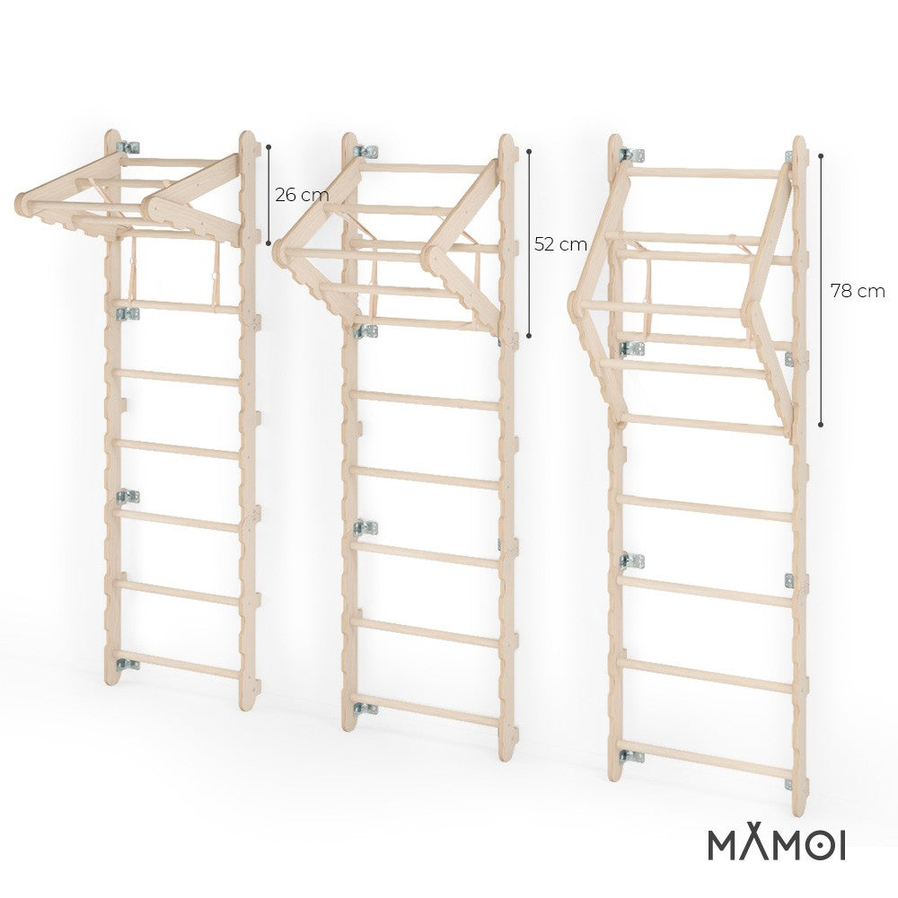 MAMOI® Swedish ladder, Wooden gorilla gym for kids, Indoor baby climbing frame for toddlers, Monkey bars and play gym, Childrens climbing wall, Gymnastics bar and equipment for home-6