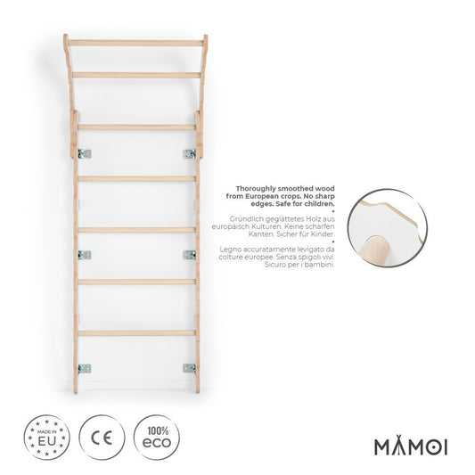 MAMOI® Swedish ladder, Wooden gorilla gym for kids, Indoor baby climbing frame for toddlers, Monkey bars and play gym, Childrens climbing wall, Gymnastics bar and equipment for home-1