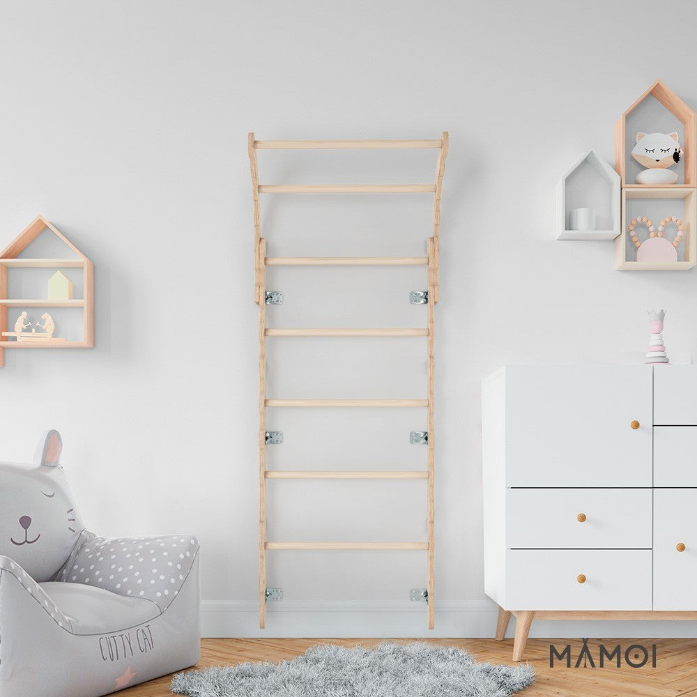 MAMOI® Swedish ladder, Wooden gorilla gym for kids, Indoor baby climbing frame for toddlers, Monkey bars and play gym, Childrens climbing wall, Gymnastics bar and equipment for home-4