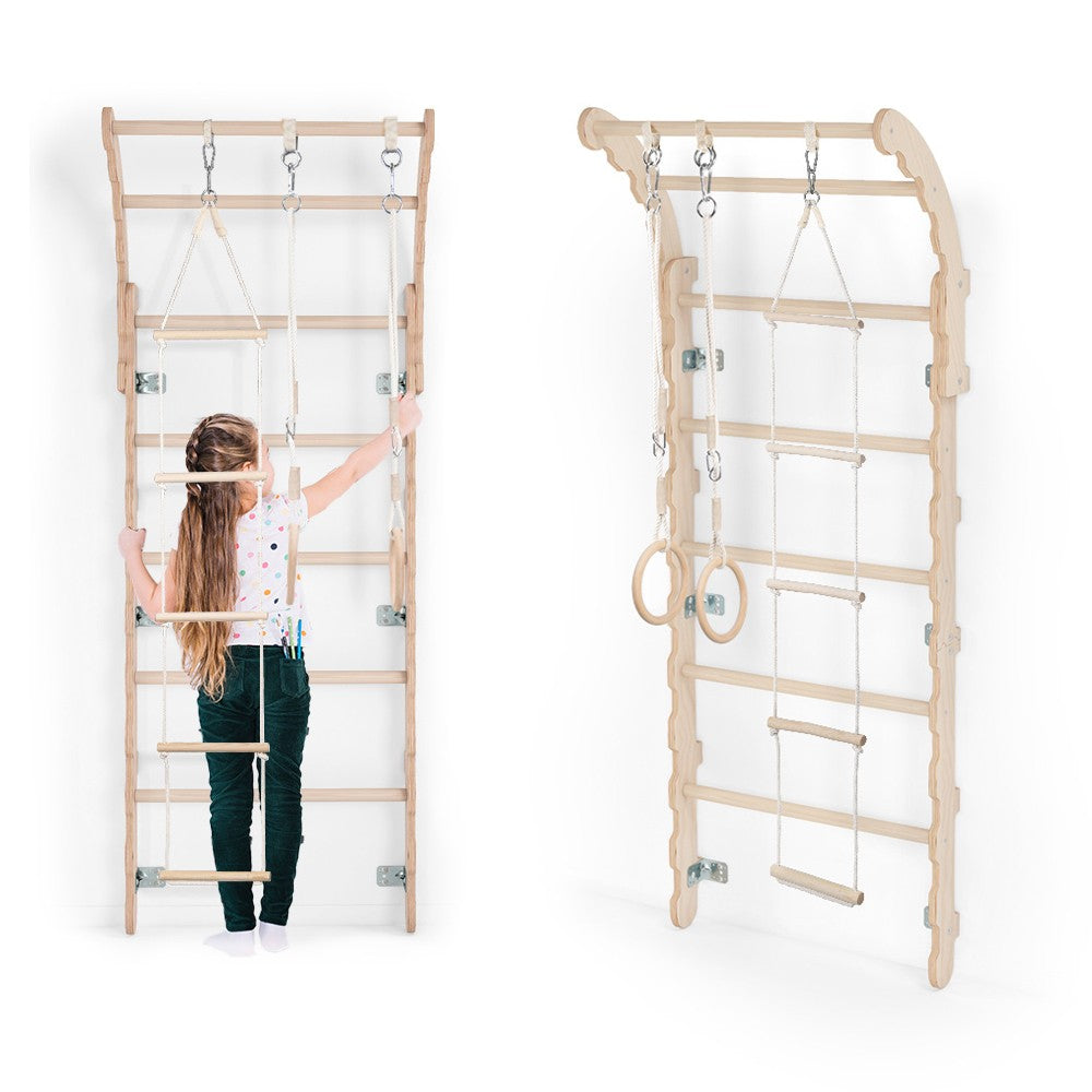 MAMOI® Swedish ladder, Wooden gorilla gym for kids, Indoor baby climbing frame for toddlers, Monkey bars and play gym, Childrens climbing wall, Gymnastics bar and equipment for home-4