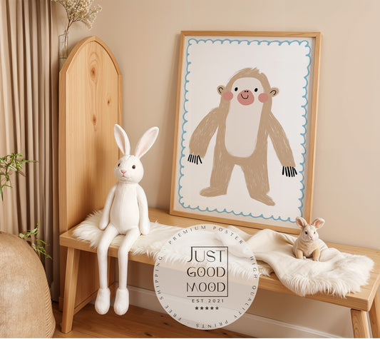 Poster Kinderzimmer Faultier · Süßes Tierposter · Lustiger Dschungelfreund · Sanfte Farben · Geschenkidee für Kinder · Deko Print ohne Rahmen-0