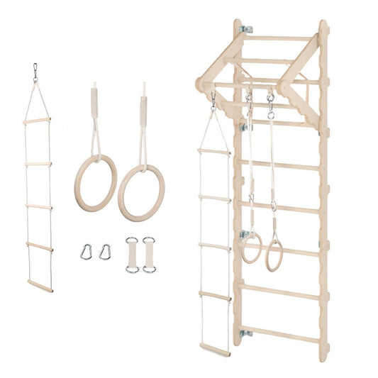 MAMOI® Swedish ladder, Wooden gorilla gym for kids, Indoor baby climbing frame for toddlers, Monkey bars and play gym, Childrens climbing wall, Gymnastics bar and equipment for home-0