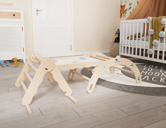 MAMOI® SET: Climbing frame, triangle and slide, Indoor wooden baby gym for toddlers, Toddler rockers, Climbers & play structures montessori from age 1-3 year old-1