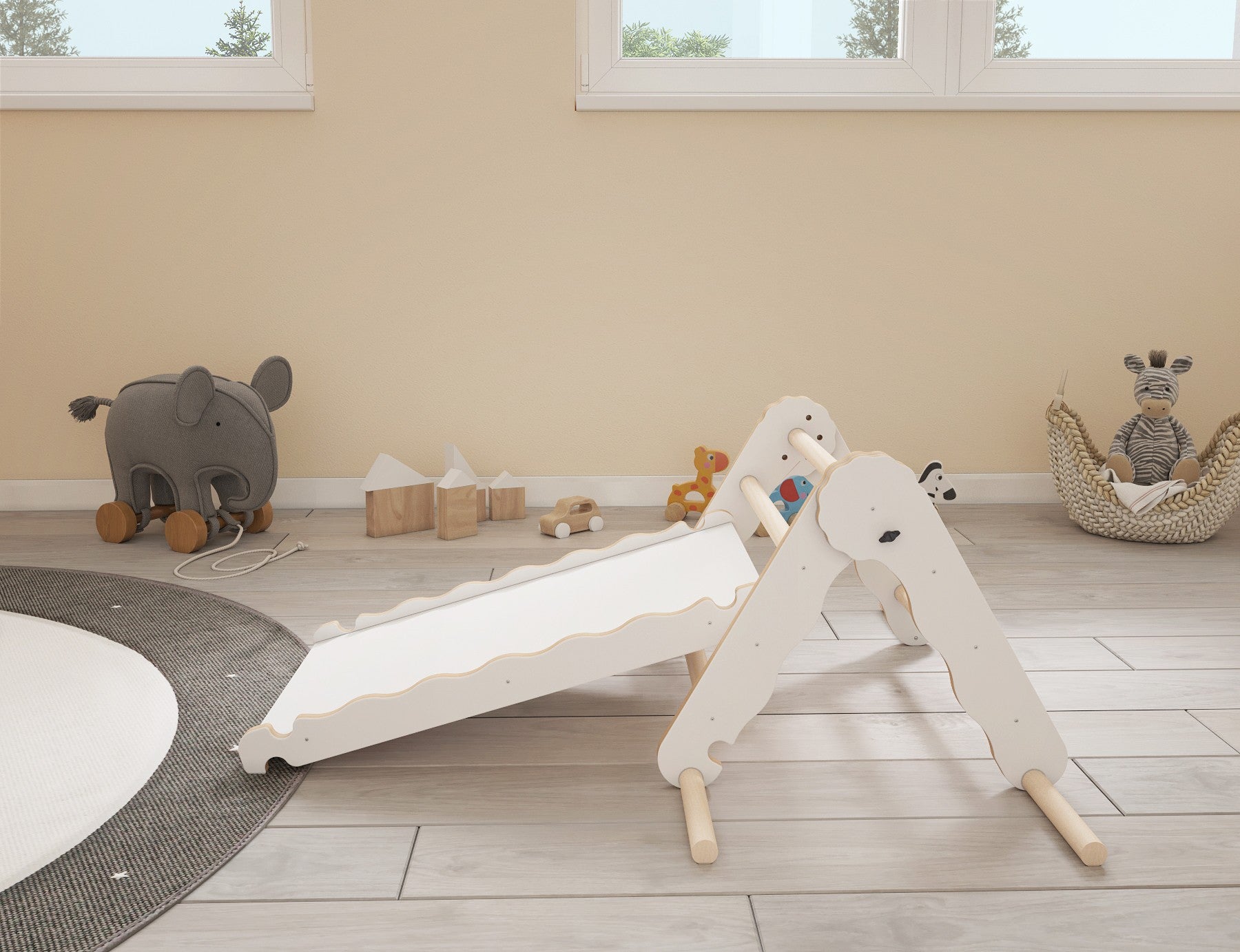 MAMOI® Triangle descalade avec toboggan interieur pour enfant, Mur escalade intérieur en bois pour bebe à partir de 1/2/3 an, Motricité libre montessori-1