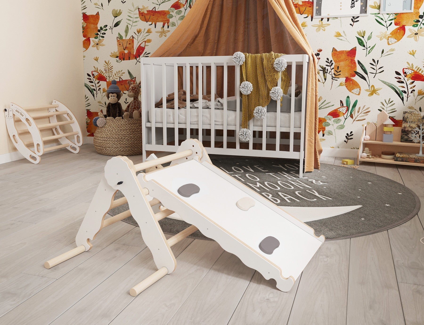 MAMOI® Triangle descalade avec toboggan interieur pour enfant, Mur escalade intérieur en bois pour bebe à partir de 1/2/3 an, Motricité libre montessori-2