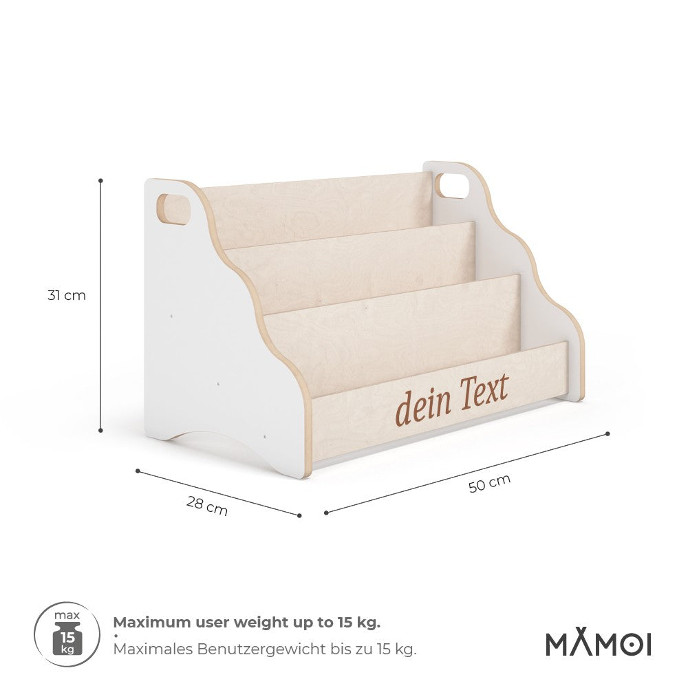 MAMOI® Personalised book shelf for kids, Bookcase with name embroidered for childrens room, Small bookshelf for toddler, Child bookcases and shelves, Wall stand storage and furniture for bedroom-2