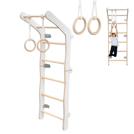 MAMOI® Swedish ladder, Wooden gorilla gym for kids, Indoor baby climbing frame for toddlers, Monkey bars and play gym, Childrens climbing wall, Gymnastics bar and equipment for home-0