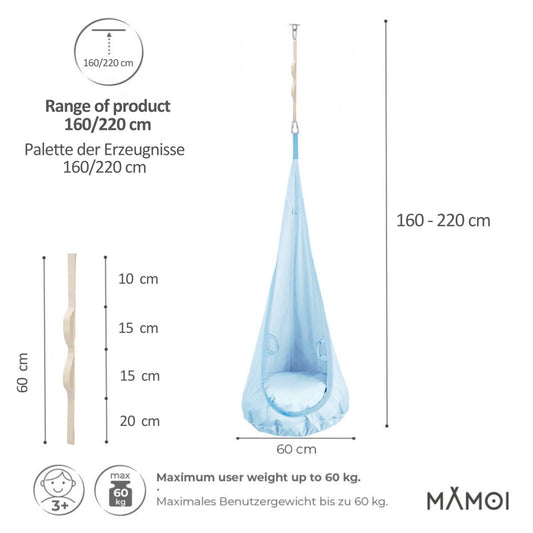 MAMOI® Swing hanging chair Blue, Indoor hammock, Sensory swing seat for bedroom for kids, Child door swinging nest for autism, Garden egg swings for children-1