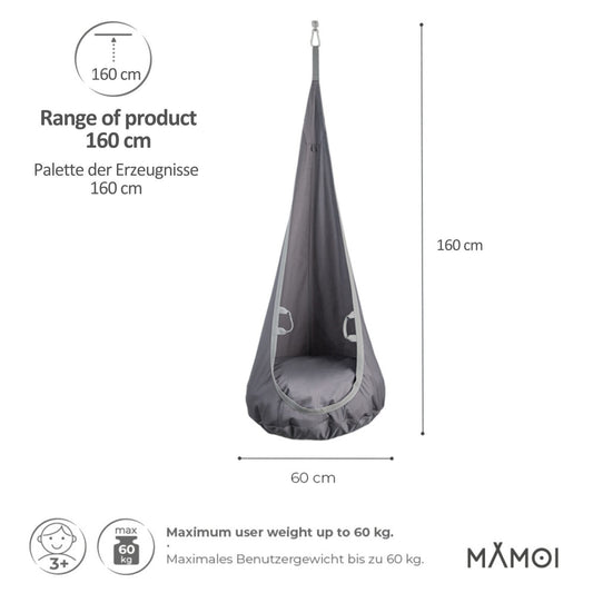 MAMOI® Swing hanging chair Grey, Indoor hammock, Sensory swing seat for bedroom for kids, Child door swinging nest for autism, Garden egg swings for children-1
