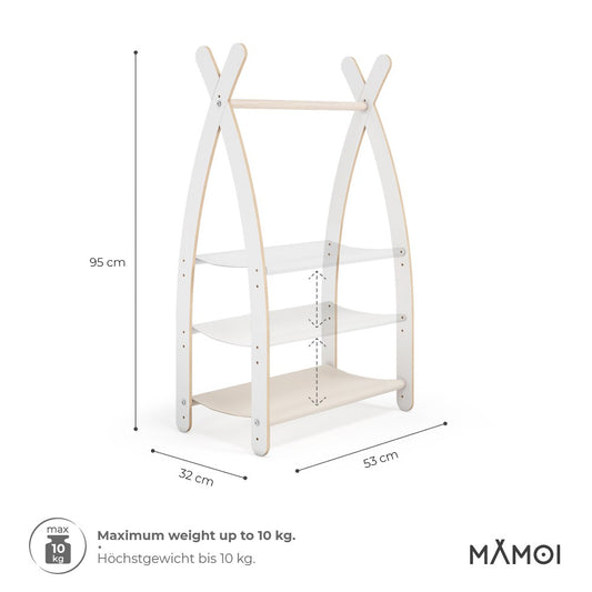 MAMOI® Children clothes rail Beige 53x95x32cm | Dressing up rail for kids made of Yarnwood | Baby wardrobe clothes storage modern design | Baby accessories | 100% ECO | MADE in EU-1