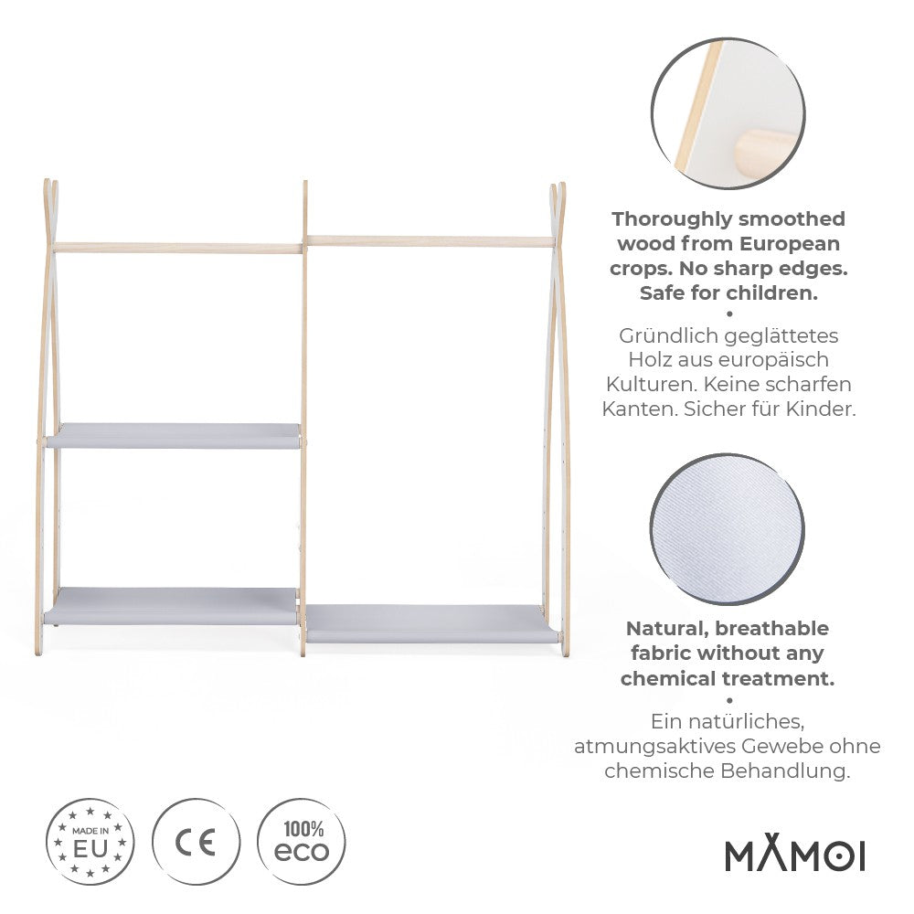 MAMOI® Children clothes rail Beige 95x106x32cm | Dressing up rail for kids made of Yarnwood | Baby wardrobe clothes storage modern design | Baby accessories | 100% ECO | MADE in EU-1