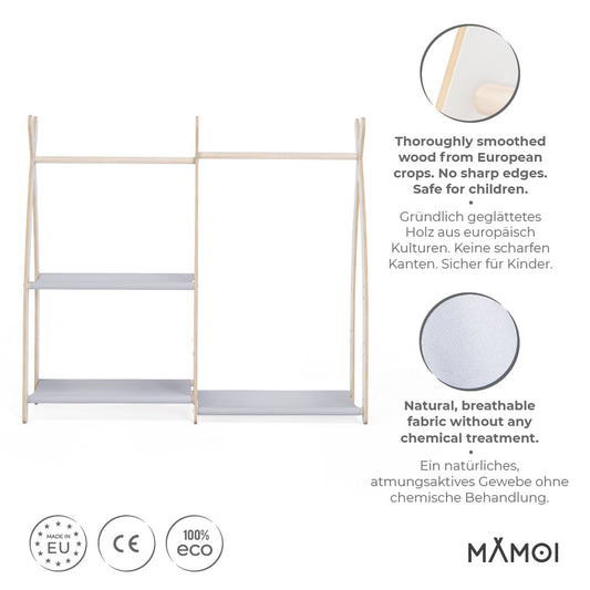 MAMOI® Children clothes rail Beige 95x106x32cm | Dressing up rail for kids made of Yarnwood | Baby wardrobe clothes storage modern design | Baby accessories | 100% ECO | MADE in EU-1